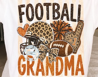 Football Grandma PNG, Leopard Football Sublimation, Retro Cheer Pom Pom Game Day, Football Shirt Design, Instant Download