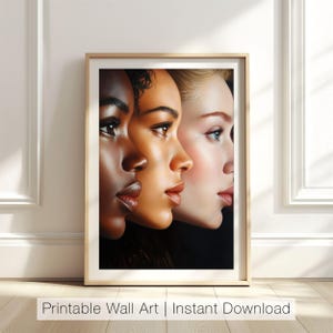 Diverse Women Portrait Art, Female Faces Print, Multicultural Art, Empowerment Printable Decor, Modern Feminine Poster, Digital Download