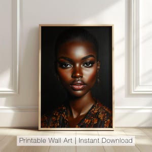 Black Woman Portrait Art, African American Wall Art, Modern Afrocentric Decor, Feminine Printable Art, Elegant Art Print, Digital Download