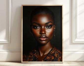 Black Woman Portrait Art, African American Wall Art, Modern Afrocentric Decor, Feminine Printable Art, Elegant Art Print, Digital Download