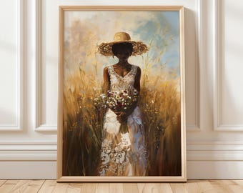 African American Woman Art Print | Digital Wall Art | Floral Portrait | Black Woman Flowers | Black Girl Wall Art