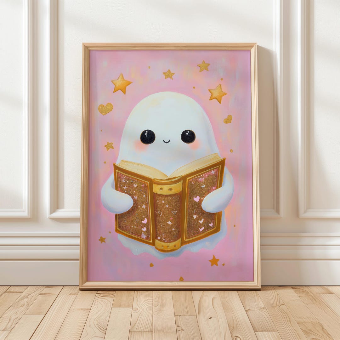 Whimsical Ghost Book Art Print | Pink Halloween Decor | Cute Book Lover ...