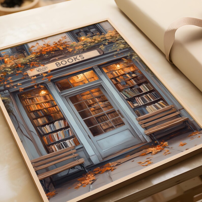 Fall Bookstore Signs Autumn Bookshop Art Print | Cozy Fall Bookstore Wall Decor | Book Lover ...