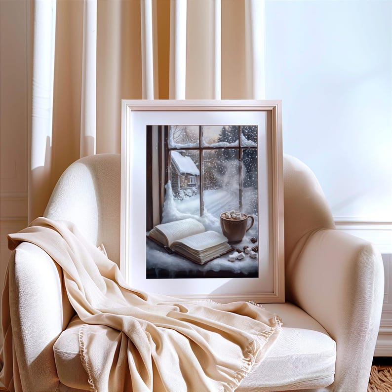 Winter Book Reading Art Print, Cozy Reading Nook Wall Art, Winter Printable, Book Lover Digital Art, Bookish Print, Winter Home Decor image 8