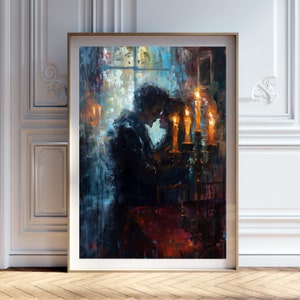 Gothic Love Painting: Candlelit Couple Embrace (Digital Download)