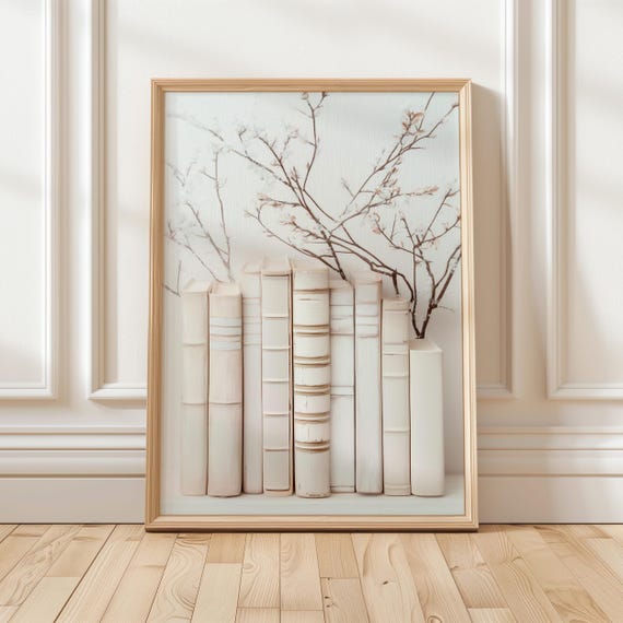 Minimalist Book Lover Art | Cozy Reading Nook Decor | Neutral Bookish Wall Print | Digital Book Art for Home Library Decor