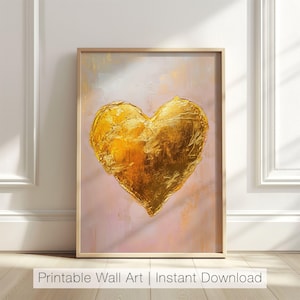 Impressão de arte de coração dourado, arte de parede romântica, impressão de coração dourado, arte de coração abstrato, decoração de amor, impressão de dia dos namorados, download digital