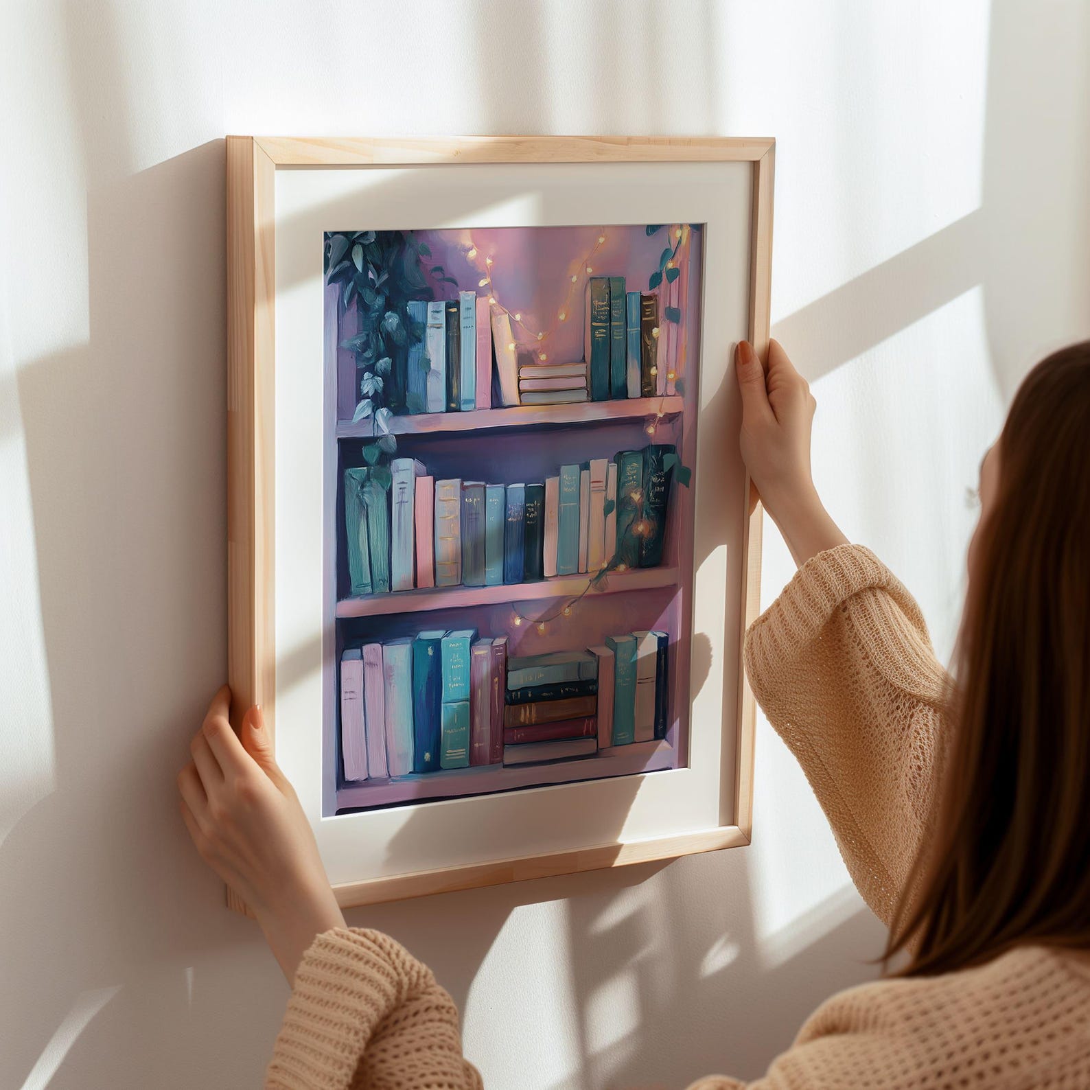 Cozy Book Shelf Art Print | Pastel Library Decor | Book Lover's Wall ...