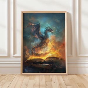 Epic Dragon from Book Art Print | Fiery Magic Wall Decor | Digital Art for Book and Fantasy Lovers