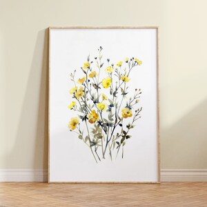 Watercolor Yellows Wildflower Wall Art Digital Print, Floral Wall Art Printable, Botanical Print, Watercolor Flowers, Farmhouse Home Decor