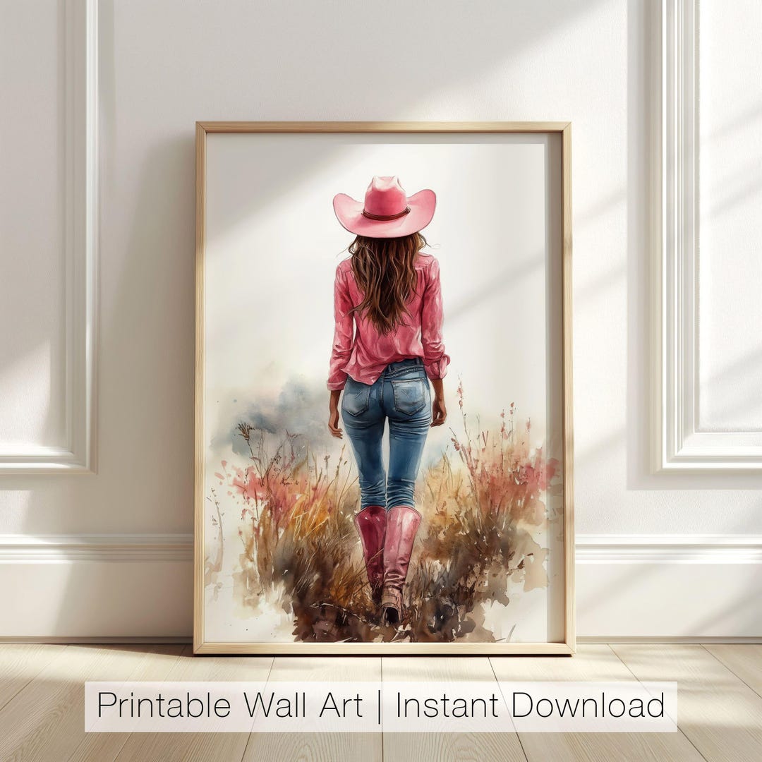 retro cowgirl art prints - set of 3 - digital download... Cowgirl Wall Art, Pink Western Decor, Female Cowboy Print, Rustic ...