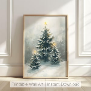 Christmas Tree Print, Winter Holiday Art, Snowy Christmas Decor, Christmas Tree Printable Art, Christmas Wall Decor, Digital Download