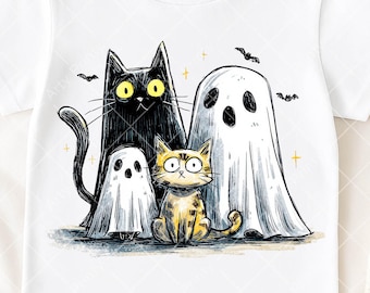 Halloween Cat Ghost PNG, Spooky Cat Family Sublimation, Funny Ghost Cat PNG, Cute Halloween Cats, DTF Transfer, Digital Download