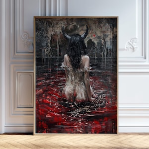 Dark Gothic Digital Art Print | Demon Woman | Gothic Home Decor | Dark Academia Art | Spooky Female Portrait | Creepy Wall Art