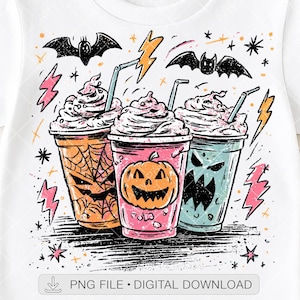 Halloween Coffee PNG, Spooky Latte Halloween Drink PNG, Pumpkin Iced Coffee PNG for Shirts, Sublimation Fall Designs, Digital Download