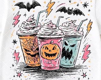 Halloween Coffee PNG, Spooky Latte Halloween Drink PNG, Pumpkin Iced Coffee PNG for Shirts, Sublimation Fall Designs, Digital Download