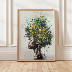 Afro Woman Art Print | Colorful African American Portrait | Afrocentric Wall Art | Vibrant Digital Art
