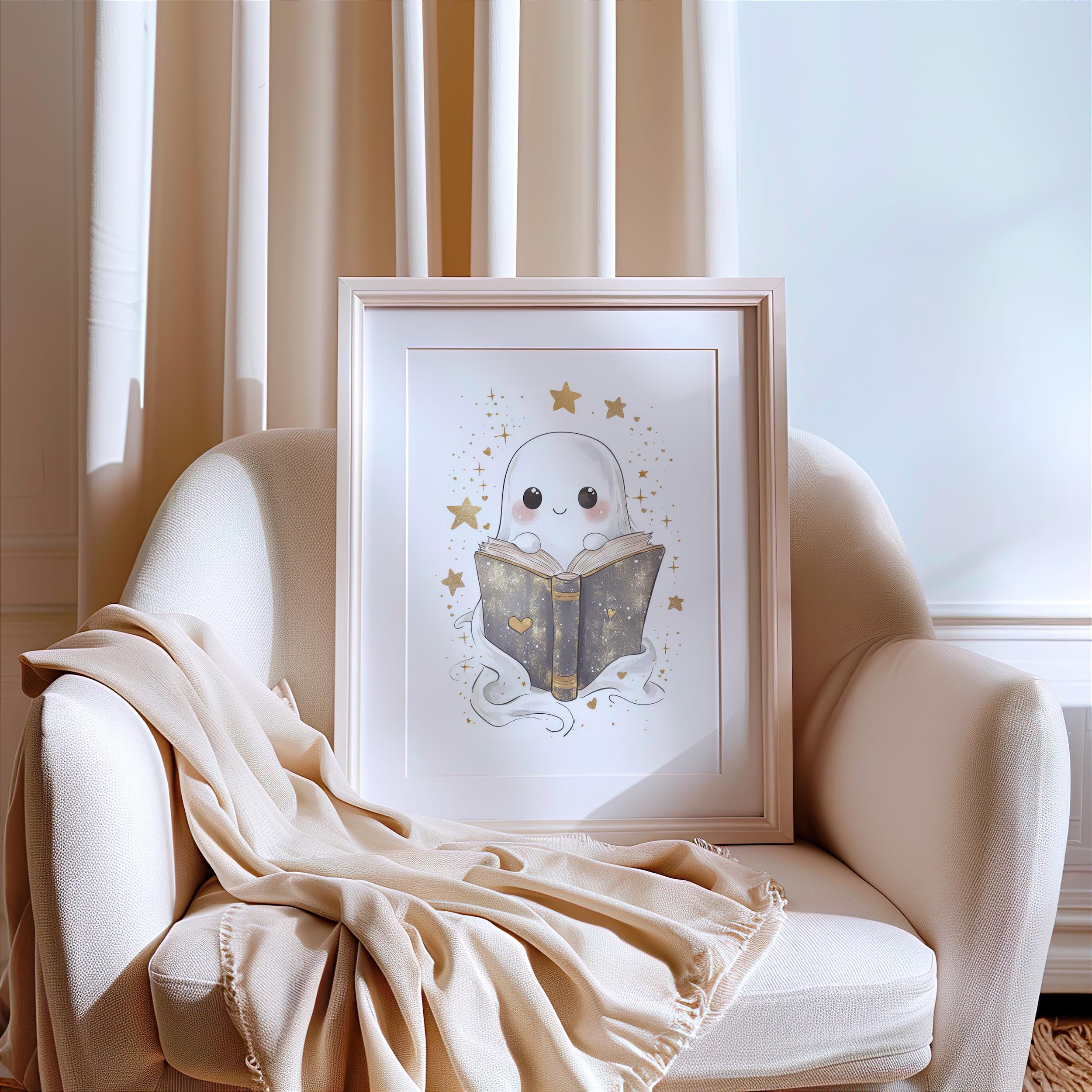 Cute Ghost Reading Book Art Print | Halloween Wall Art | Adorable Book ...