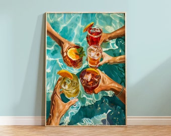 Poolside Cocktails Digital Art Print | Summer Drink Wall Art