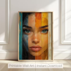 Abstract Female Portrait Art, Colorful Wall Art, Modern Face Print, Minimalist Printable Decor, Artistic Woman Wall Poster, Digital Download