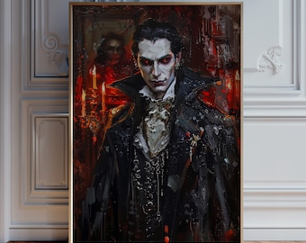 Impression d'art gothique vampire | Art mural fantaisie sombre | Portrait de vampire hanté | Art d'Halloween effrayant | Imprimé vampire gothique | Décoration intérieure étrange
