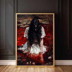 Gothic Frau dunkel Kunstdruck | Gruselige Frauenportrait | Dark Academia Wanddekor | Gruselige Digitale Kunst | Ätherische Gothic Frau