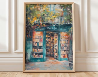 Charming Bookshop Art Print | Cozy Book Lover Wall Decor | Bookish Reading Nook Printable | Digital Bookstore Art for Home