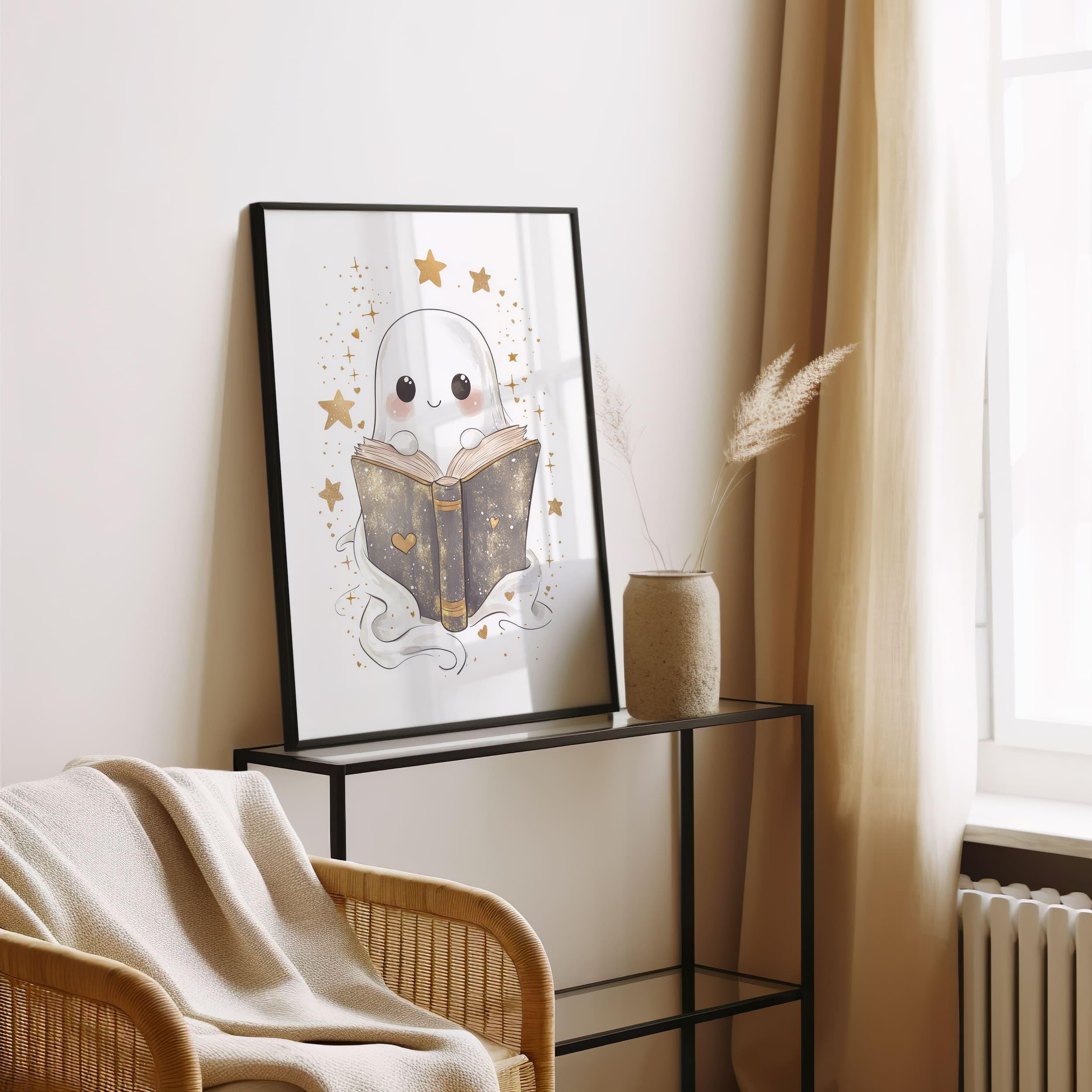 Cute Ghost Reading Book Art Print | Halloween Wall Art | Adorable Book ...