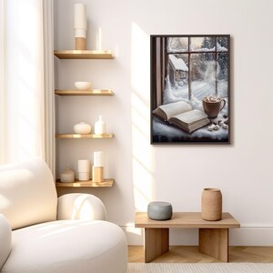 Winter Book Reading Art Print, Cozy Reading Nook Wall Art, Winter Printable, Book Lover Digital Art, Bookish Print, Winter Home Decor image 5