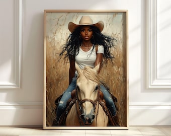 Black Cowgirl Art Print, Western Wall Decor, Rustic Farmhouse Printable, Country Home Decor, Female Cowboy Print, Digital Download