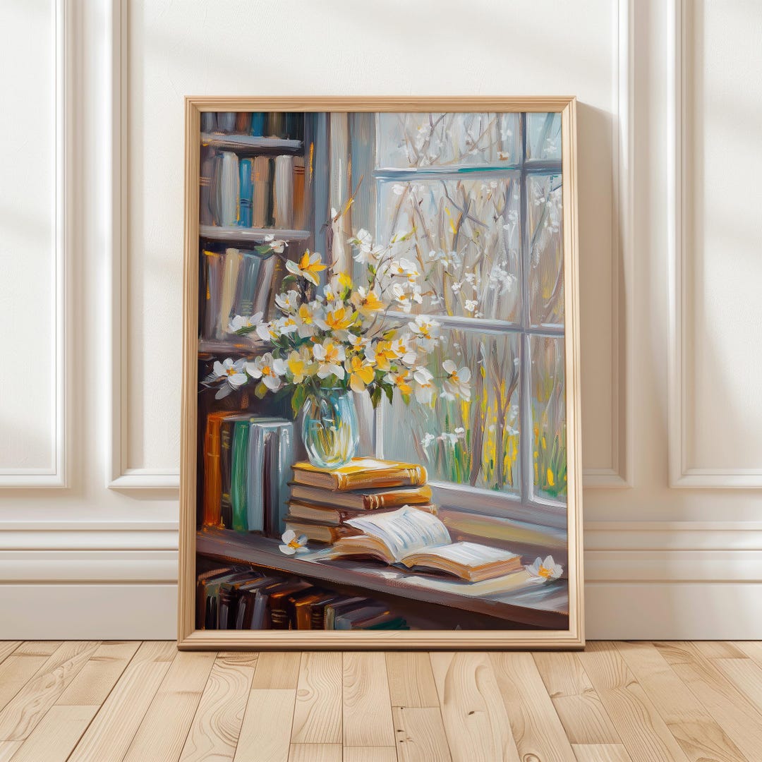 Spring Floral Book Art Print | Cozy Library Wall Decor | Book Lover's ...