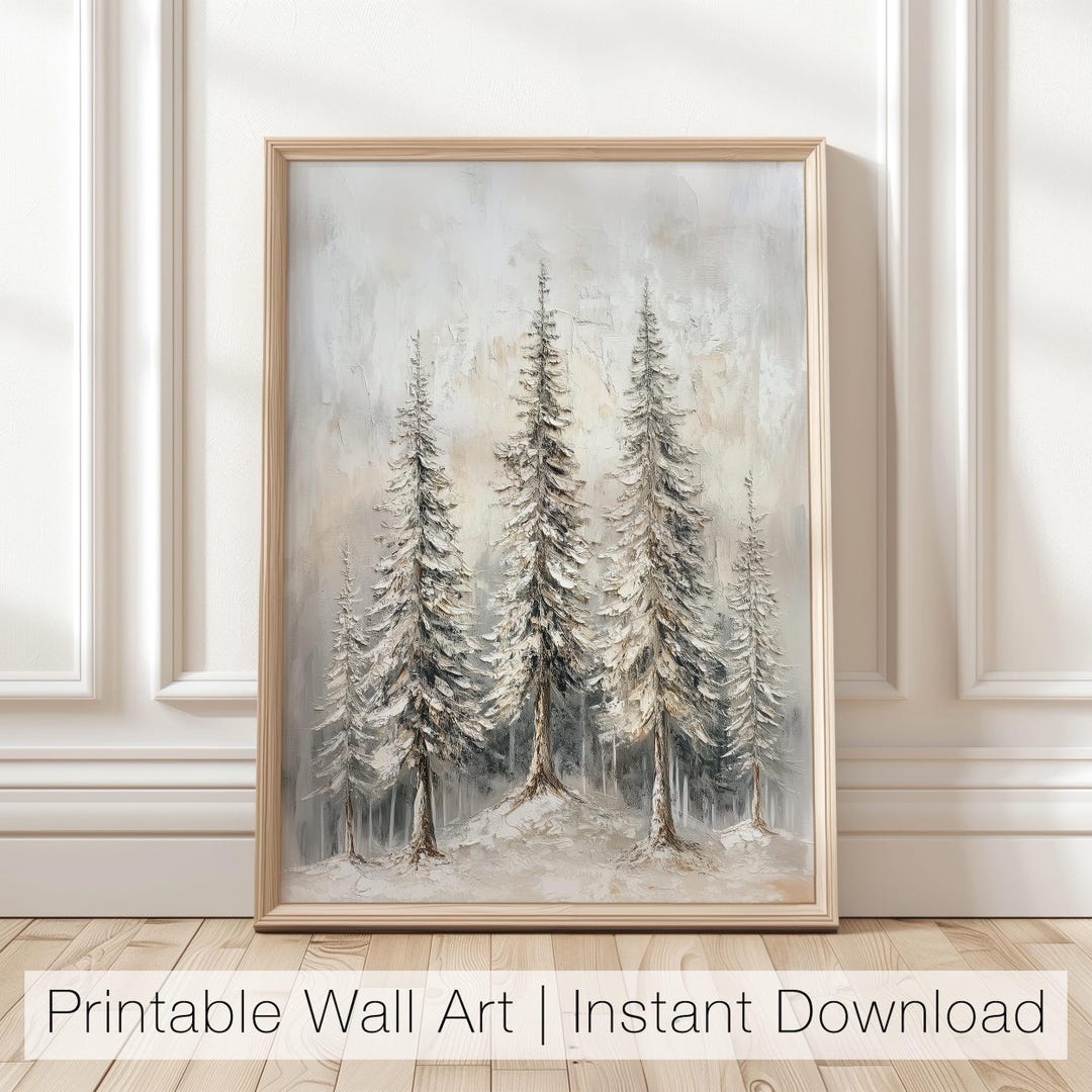 Pine Tree Winter Forest Wall Art, Abstract Landscape Printable ...