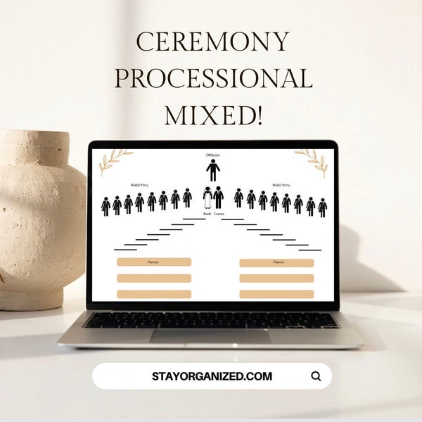 Mixed Bridal Party. Wedding Ceremony Processional Template and Ceremony Lineup (Printable)