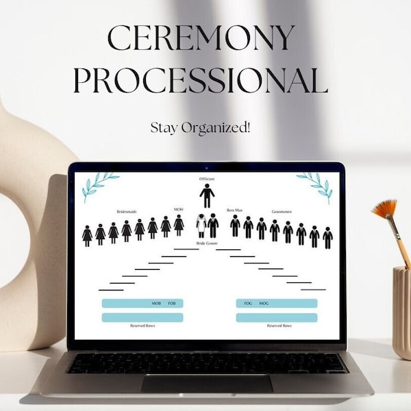Wedding Ceremony Processional Template and Ceremony Lineup (Printable) Color Blue
