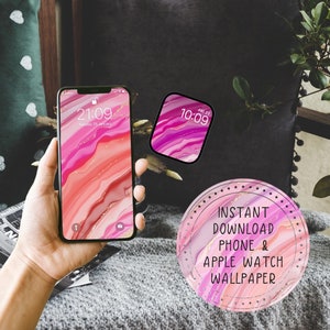 Valentine’s Day Agate alcohol ink glitter digital phone and Apple Watch wallpaper background plus FREE alternative wallpapers