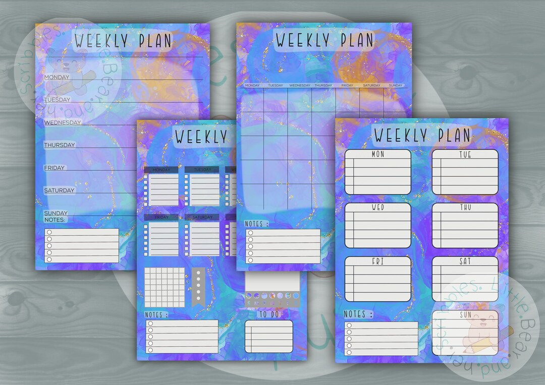 PDF Weekly Planner, Printable and Digital Weekly Planner - Blue Alcohol ...