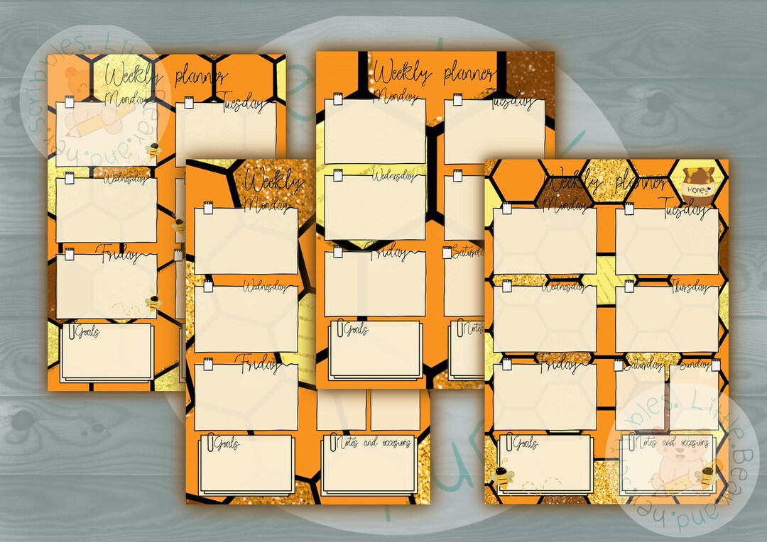 PDF Weekly Planner, Printable and Digital Weekly Planner - Honey Bee ...