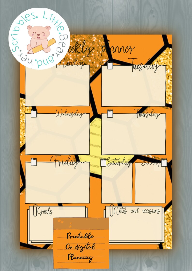PDF Weekly Planner, Printable and Digital Weekly Planner - Honey Bee ...