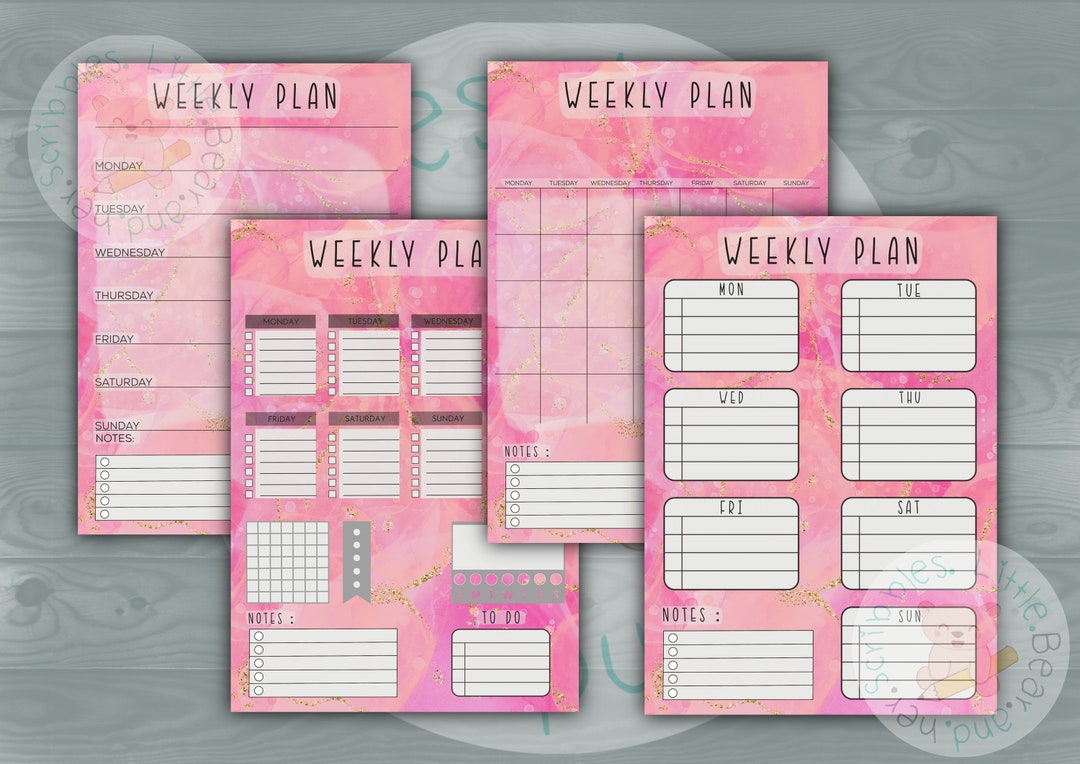PDF Weekly Planner, Printable and Digital Weekly Planner - Pink Alcohol ...