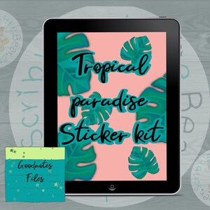 Tropical paradise digital stickers, precropped Goodnotes stickers, functional stickers,