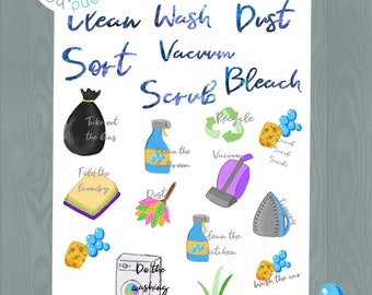 Pre-cropped goodnotes stickers - Chores digital stickers, iPad planning