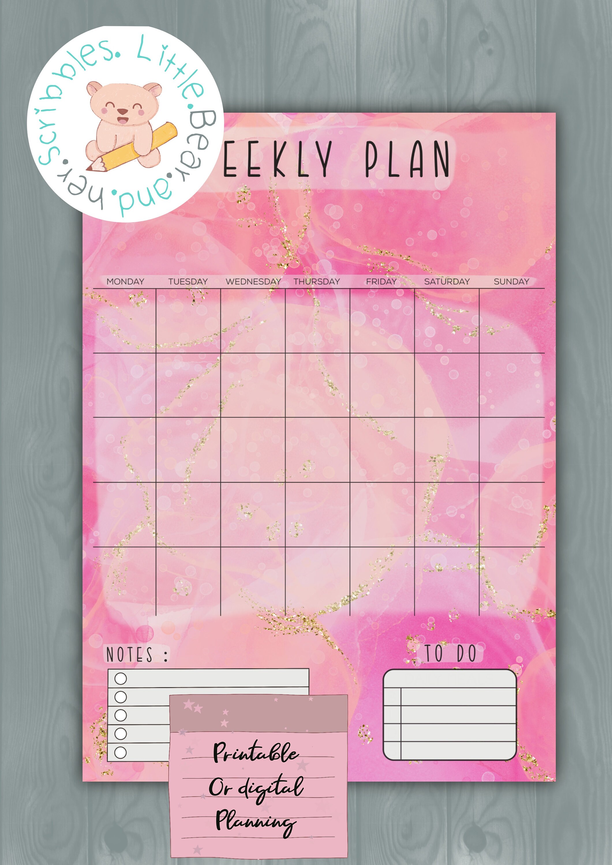 PDF Weekly Planner, Printable and Digital Weekly Planner Pink Alcohol ...