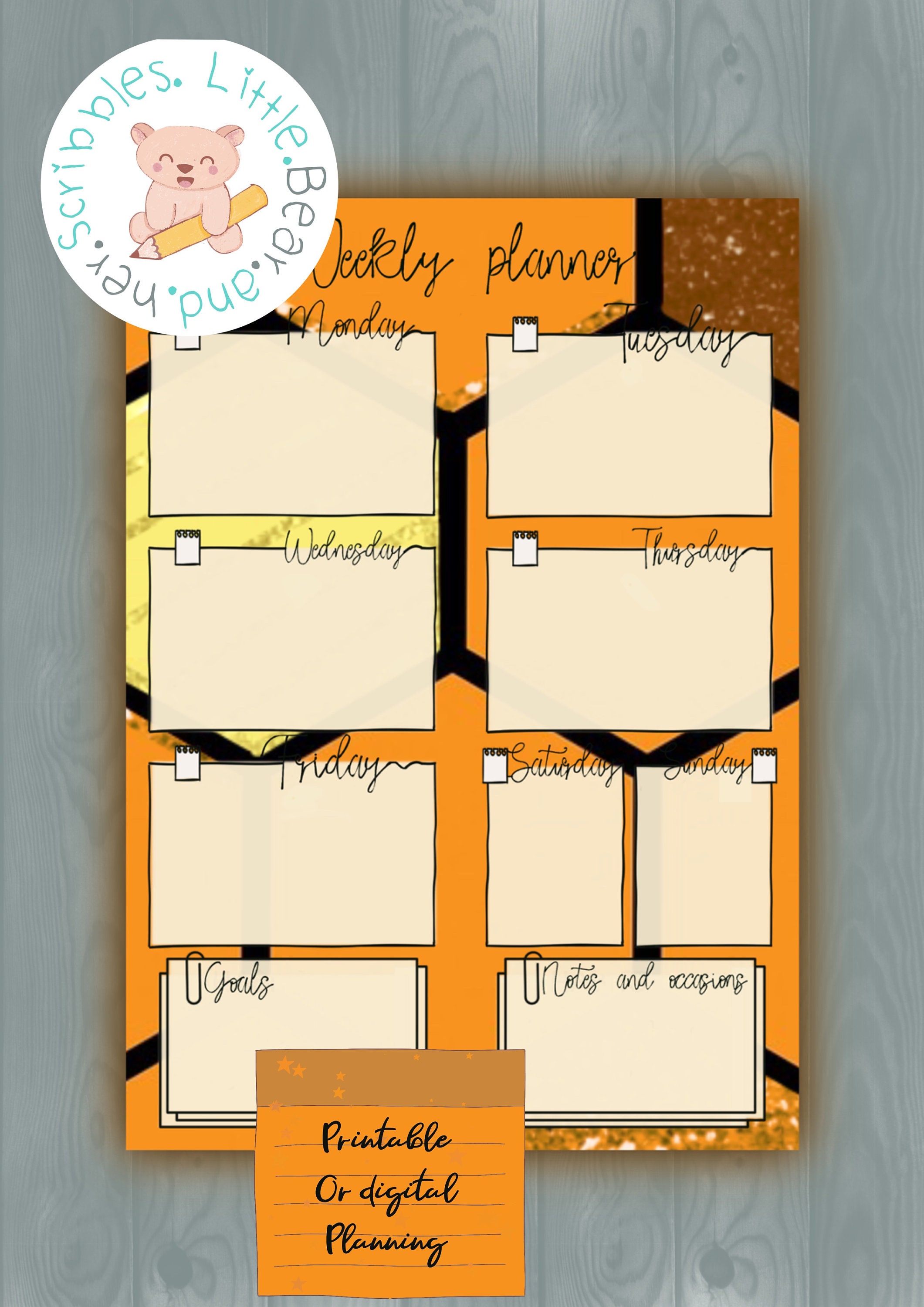 PDF Weekly Planner, Printable and Digital Weekly Planner - Honey Bee ...