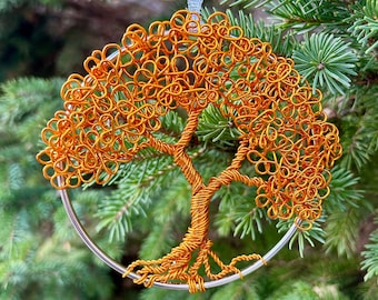 Sun-Catcher / Ornament - Wire Bonsai Tree - Tree of Life - Twisted Roots - 4 Inch Diameter - Multiple Colors Available