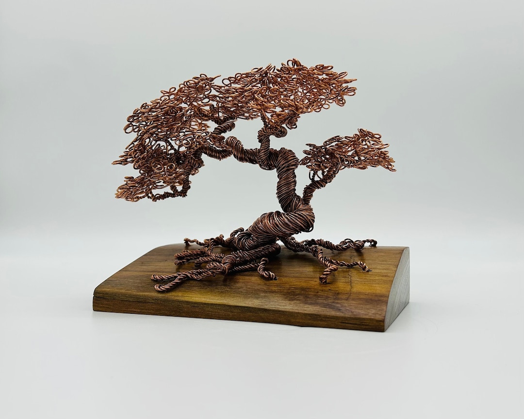 NEW Copper Bonsai Tree on Live Edge Walnut 6 Inches Tall X 7.5 Inches Wide X 4.5 Inches Deep