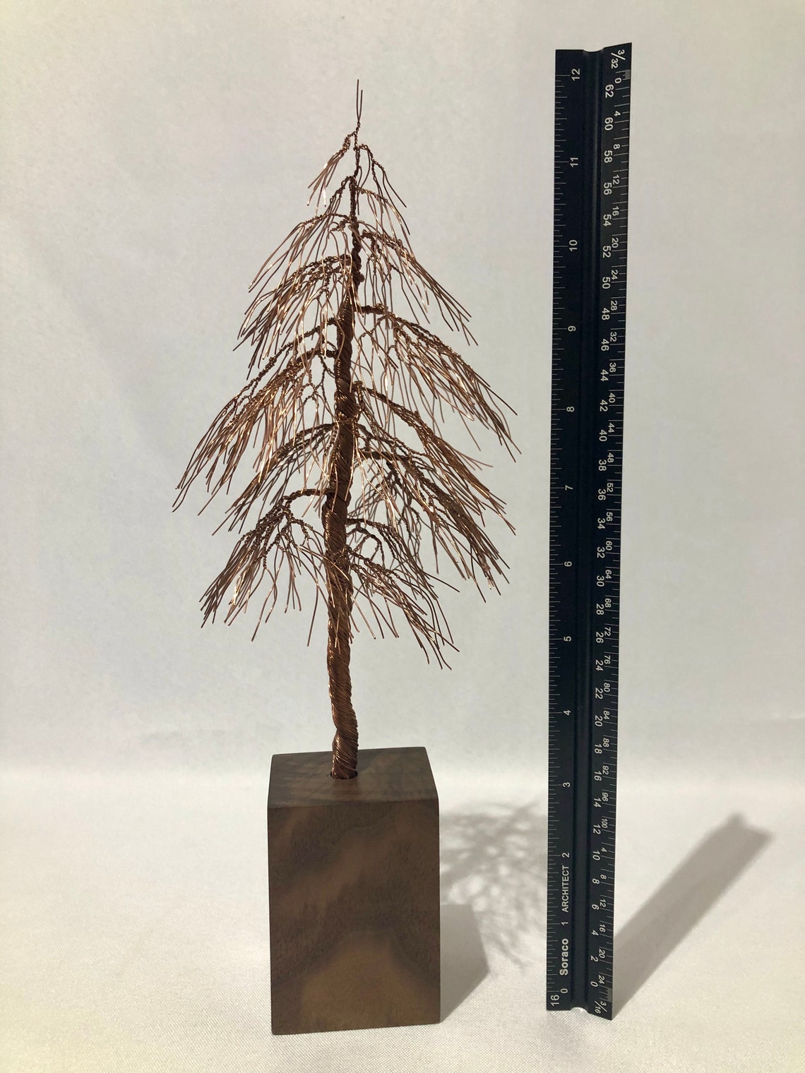 Copper Wire Pine Tree on Walnut Base 12.5 Inches Tall 4.5 Etsy