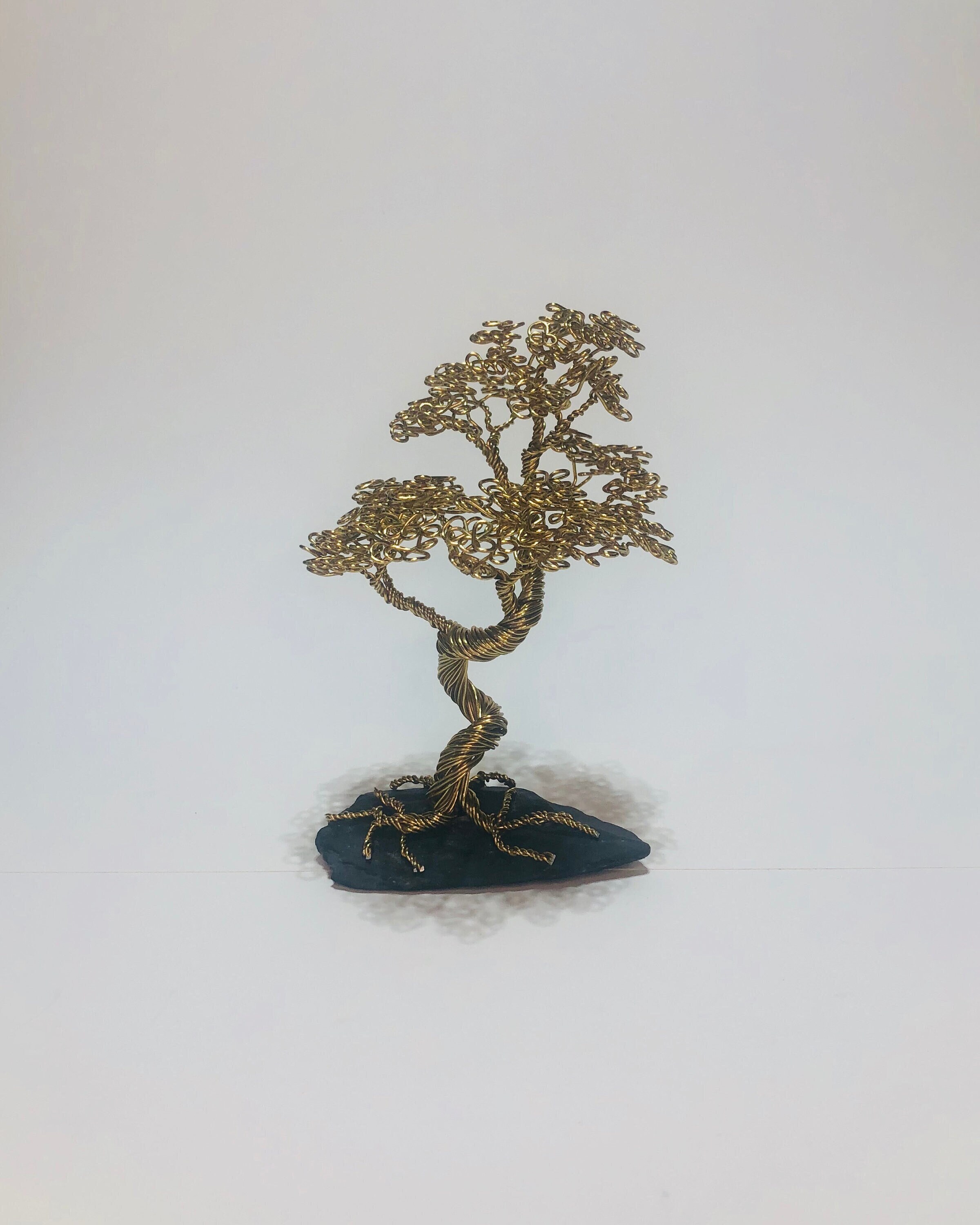 Wrapped Metal wire bonsai Tree on rock Art Objects Sculpture