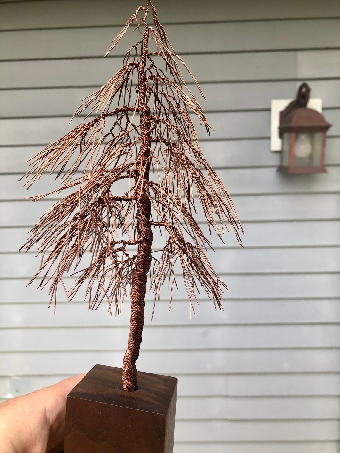 Copper Wire Pine Tree on Walnut Base 12.5 Inches Tall 4.5 Etsy