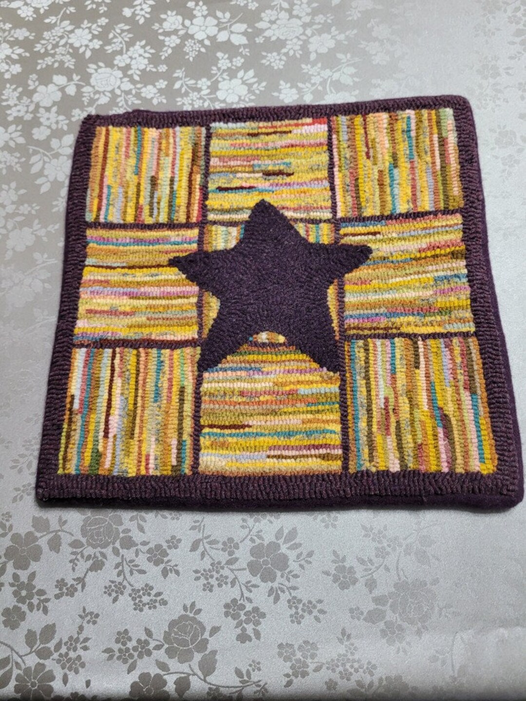 Star Center With Hit and Miss Blocks Around Star Finished Hand Hooked ...
