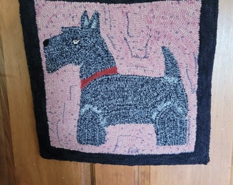 Scottie Dog Hand Hooked Wool Wall Hanging.